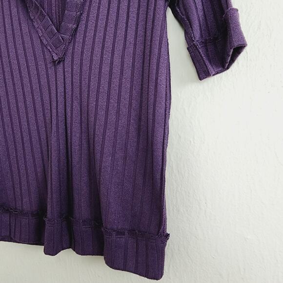 NEW Free People Purple Krystal Ribbed Knit Collar Polo Short Sleeve Top - Picture 9 of 10